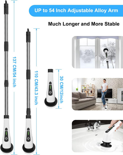 Nova Demand Spin Scrubber, Cordless Cleaning Brush with 8 Replaceable Brush Heads, Tub and Floor Tile 360 Power Scrubber Dual Speed with Adjustable & Detachable Handle for Bathroom Kitchen Car