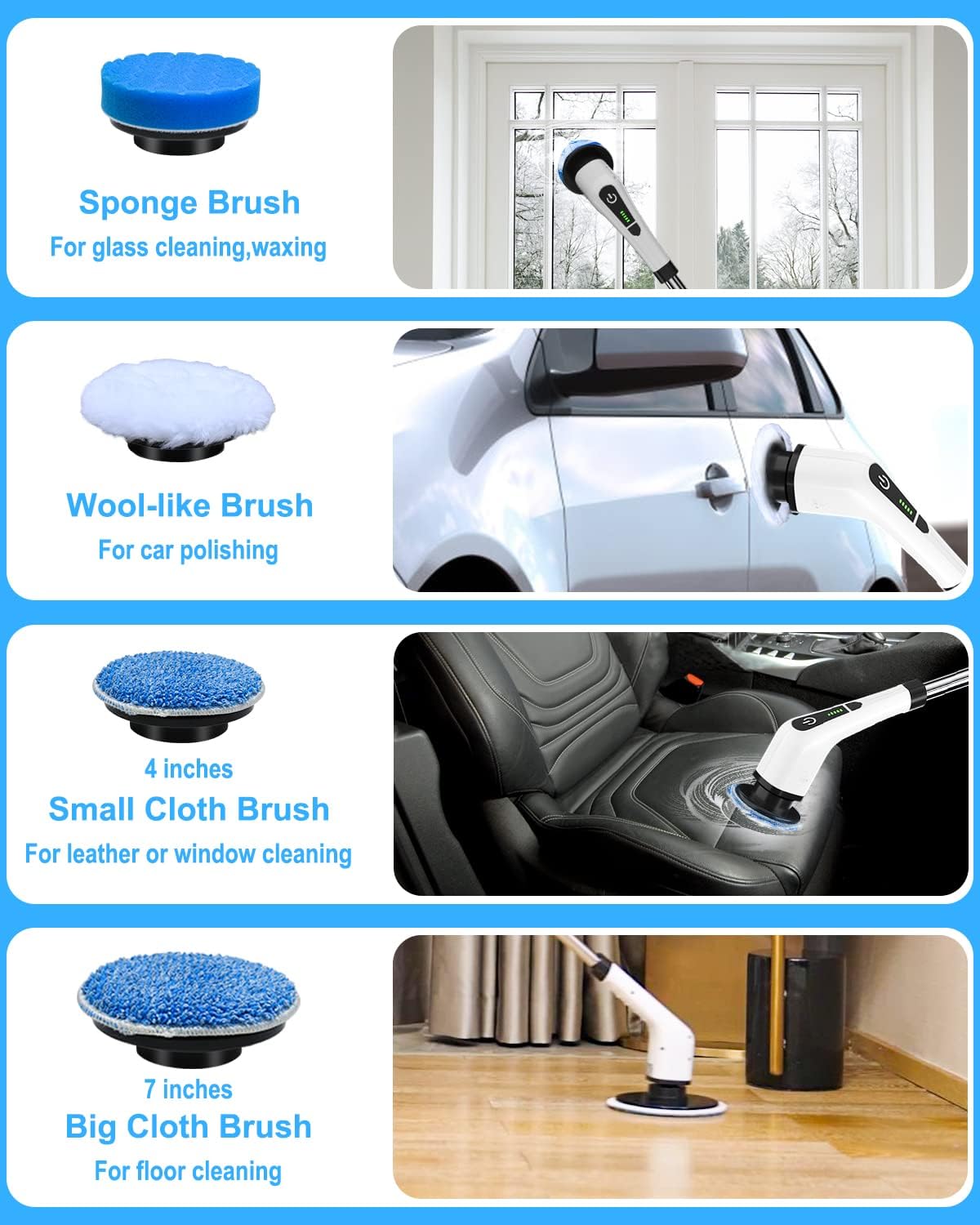 Nova Demand Spin Scrubber, Cordless Cleaning Brush with 8 Replaceable Brush Heads, Tub and Floor Tile 360 Power Scrubber Dual Speed with Adjustable & Detachable Handle for Bathroom Kitchen Car