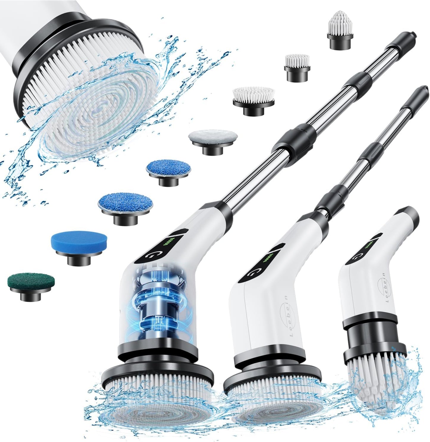 Nova Demand Spin Scrubber, Cordless Cleaning Brush with 8 Replaceable Brush Heads, Tub and Floor Tile 360 Power Scrubber Dual Speed with Adjustable & Detachable Handle for Bathroom Kitchen Car